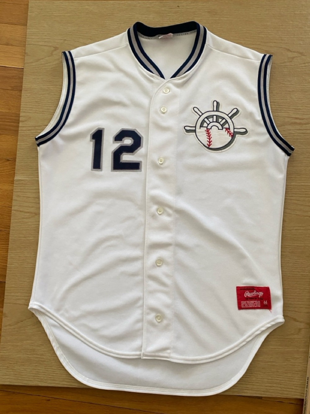 Rawlings VINTAGE White Baseball Jersey ERIE SAILORS with Navy Trim #12make offer